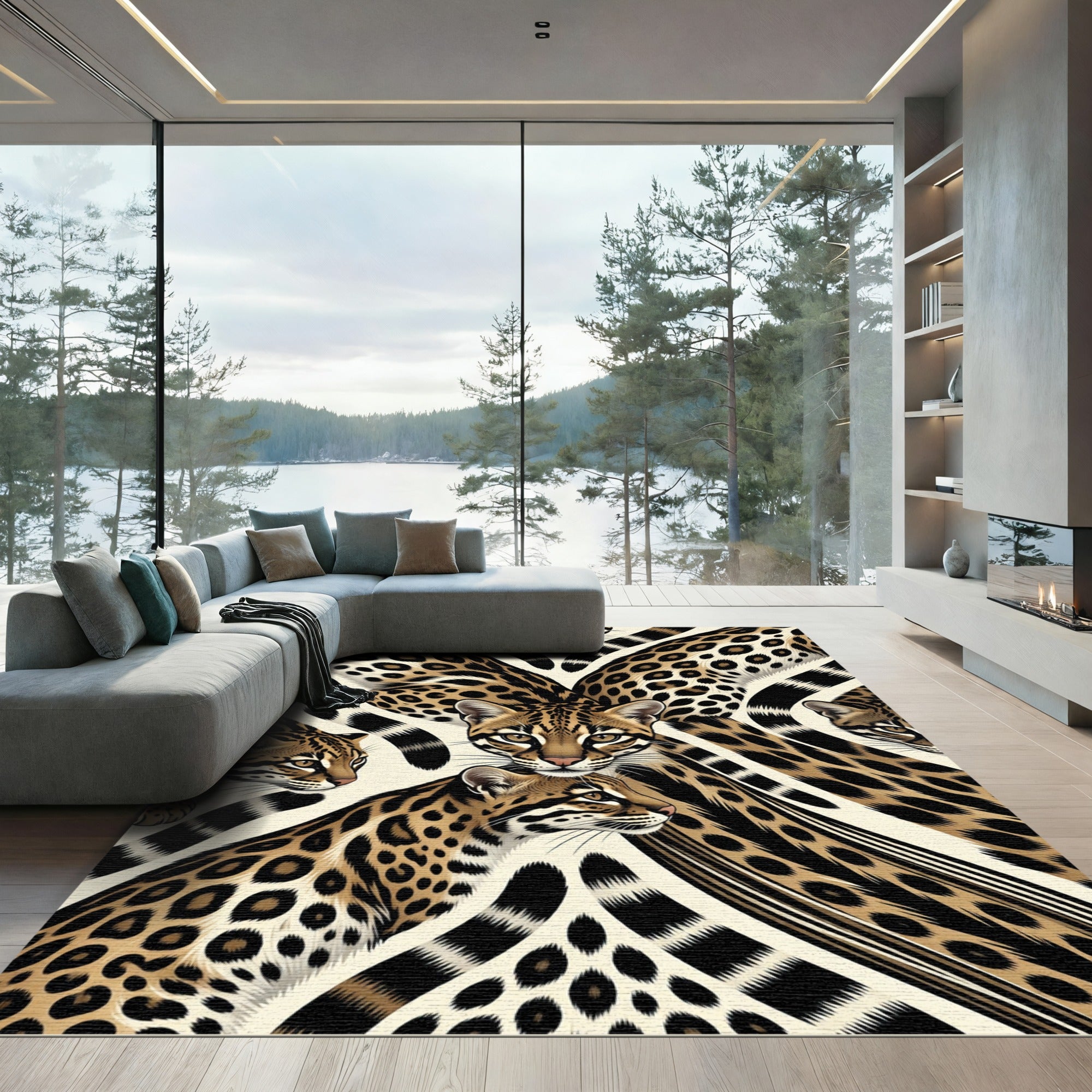 Golden Ocelot Spotted Tropical Art Rug