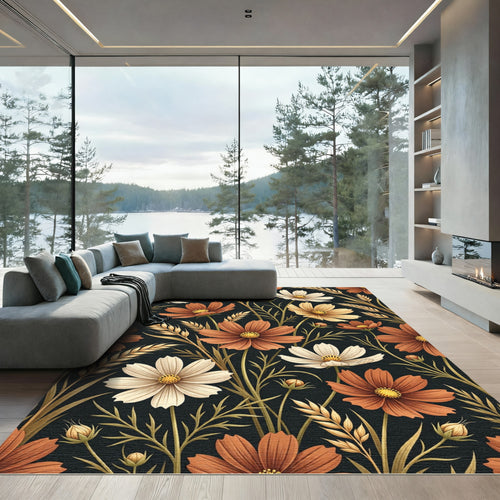 Autumnal Cosmos and Wheat Field Floral Rug