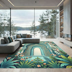 Teal Archway Floral Botanical Garden Rug