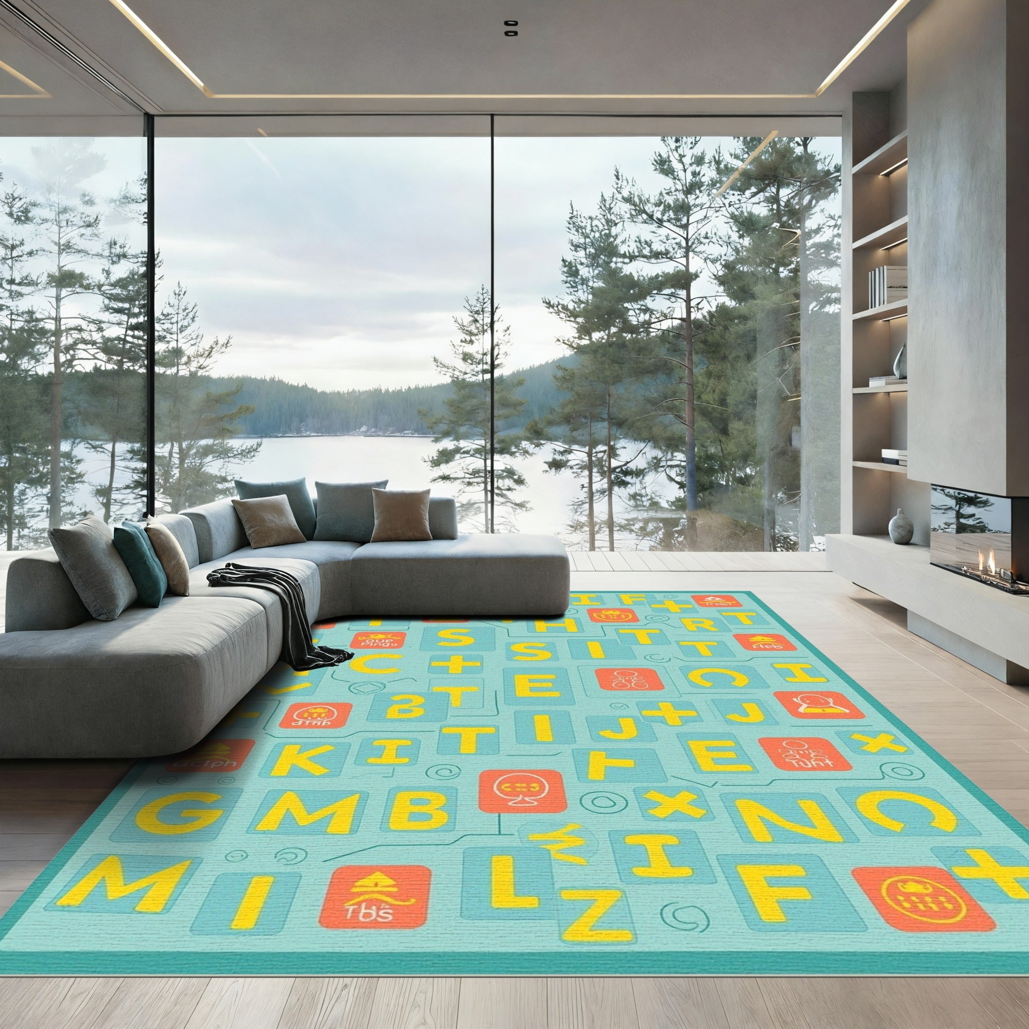 Retro Alphabet Blocks Graphic Rug