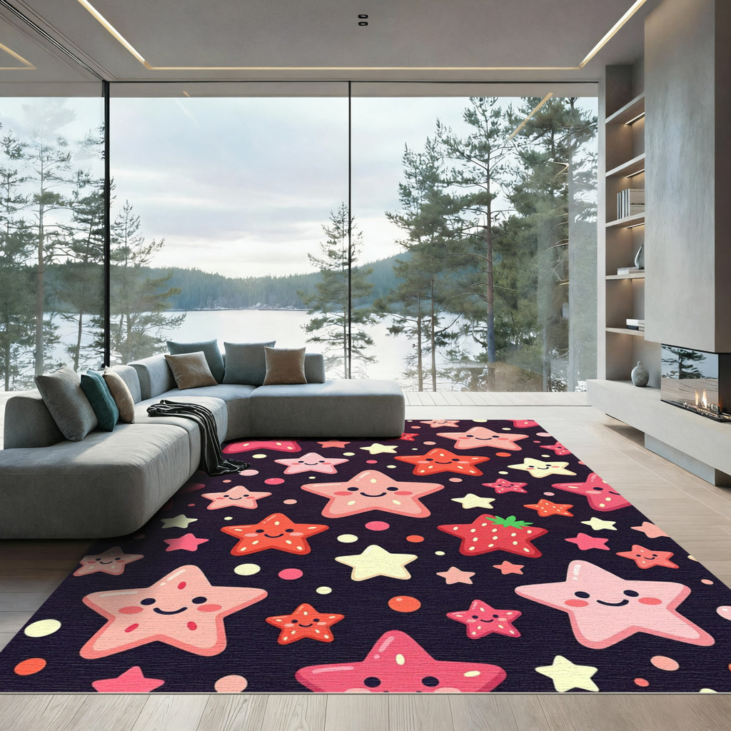 Cute Pink Red Starburst Sprinkle Collection Rug