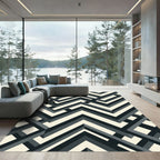 Black and Cream Geometric Chevron Rug