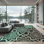 Geometric Mint and Gold Mandala Interlace Rug