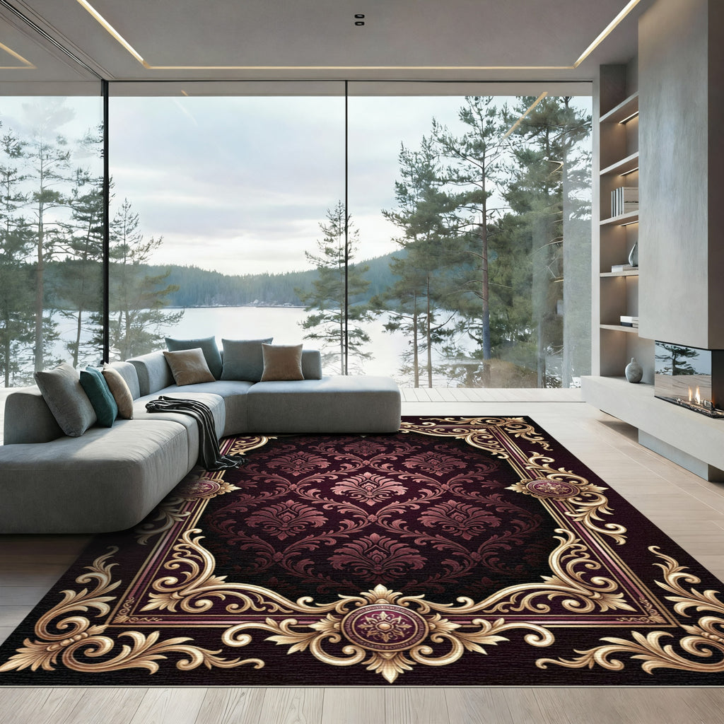 Gilded Damask Ornate Royal Frame Rug