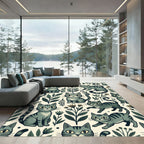 Whimsical Sage Gray Tabby Cat Floral Rug