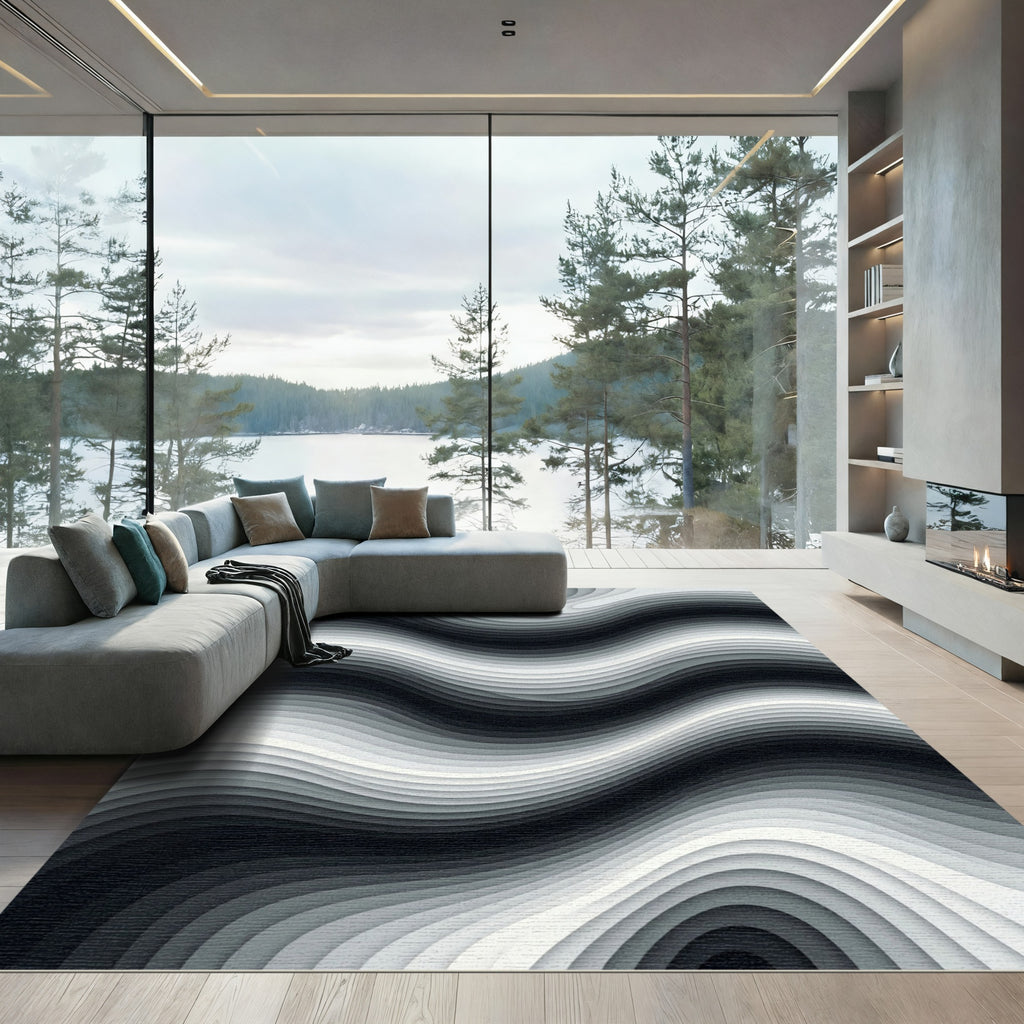Monochrome Abstract Wavy Gradient Wave Rug