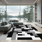 Monochromatic Geometric Abstract Block Art Rug