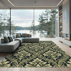 Elegant Olive Damask Scroll Filigree Rug