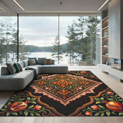 Autumn Pomegranate Floral Diamond Medallion Rug