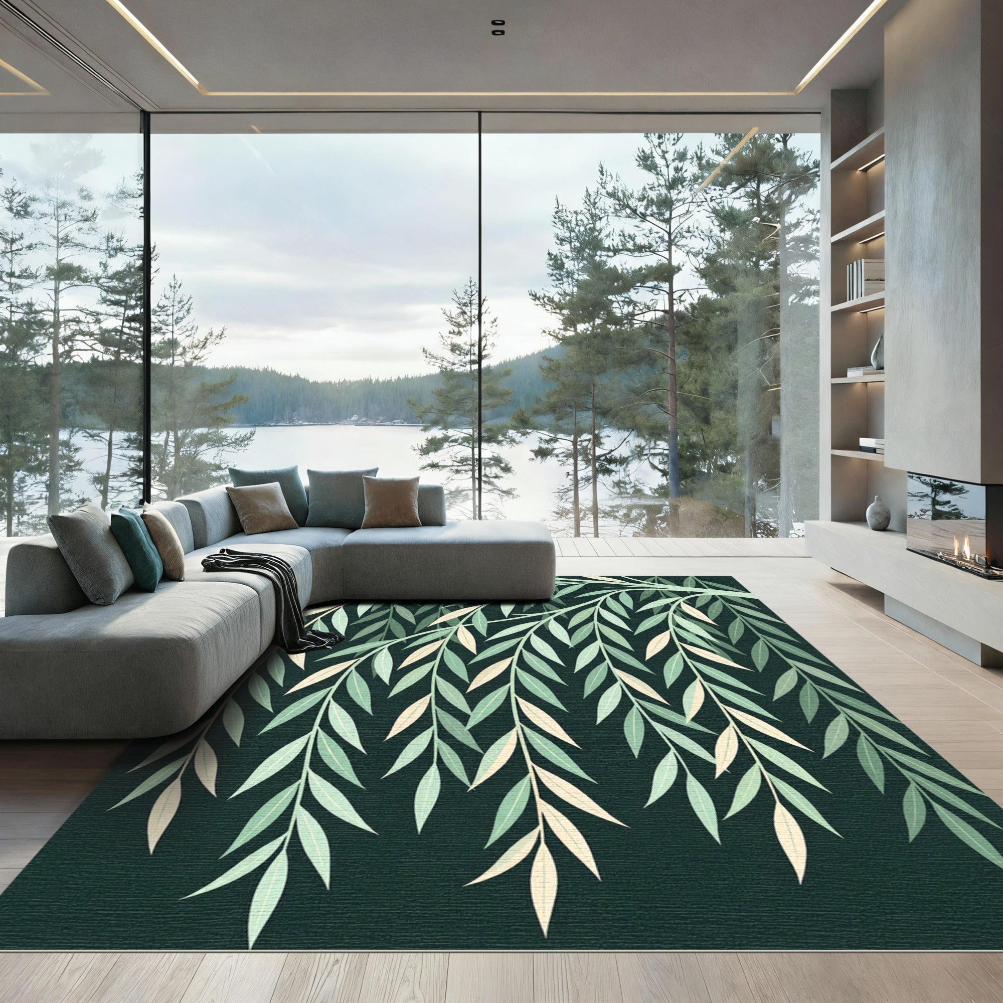 Elegant Willow Branch Sage Botanical Rug