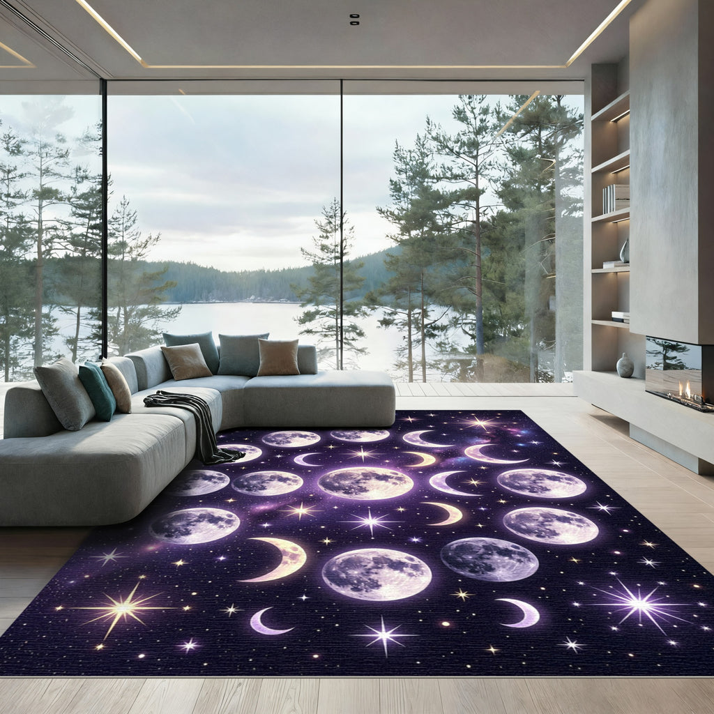 Celestial Moon Phases Cosmic Starry Night Rug