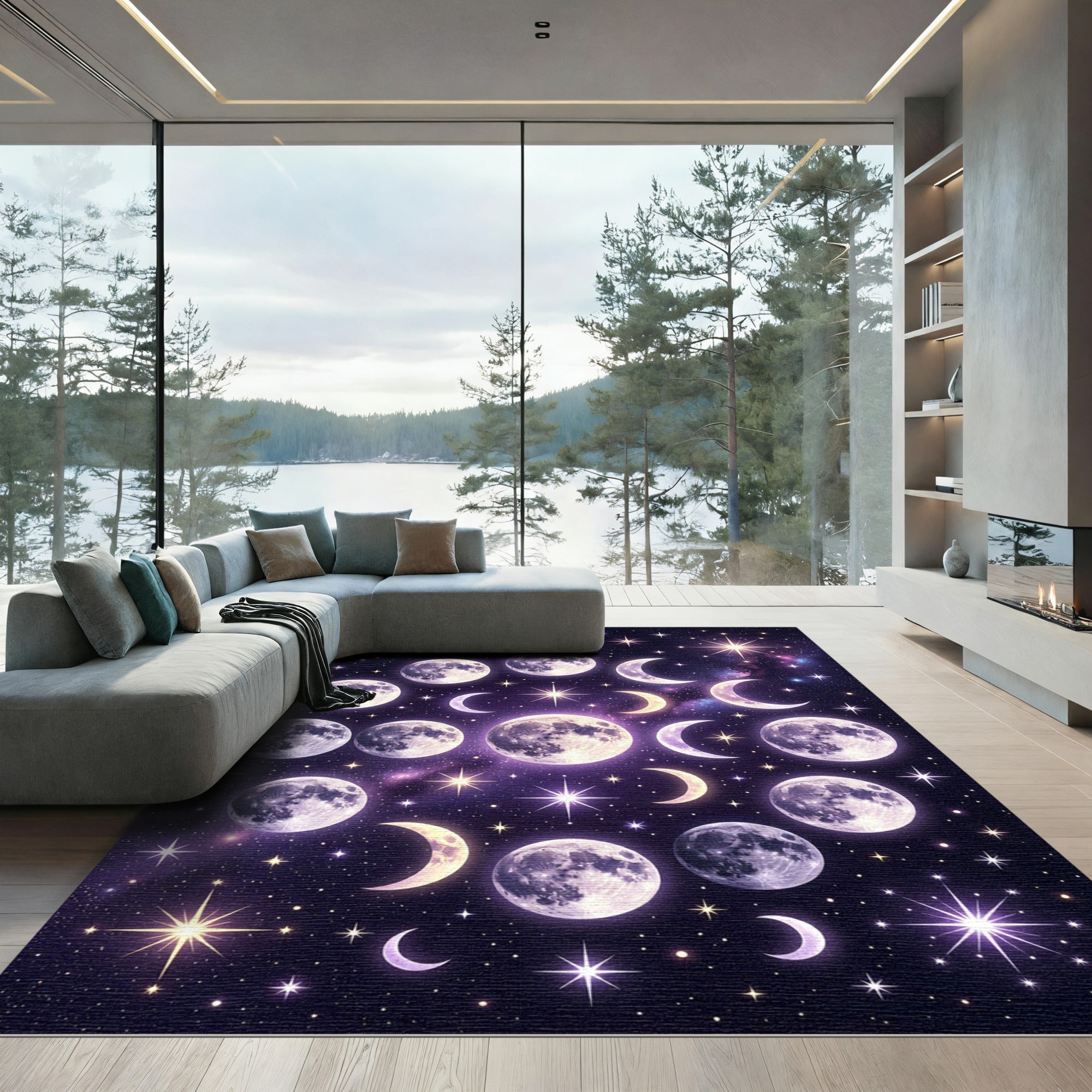 Celestial Moon Phases Cosmic Starry Night Rug