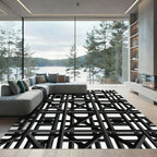 Modern Architectural Grid Industrial Monochrome Rug