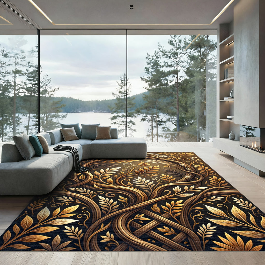 Gilded Leaf Vine Symmetry Rug