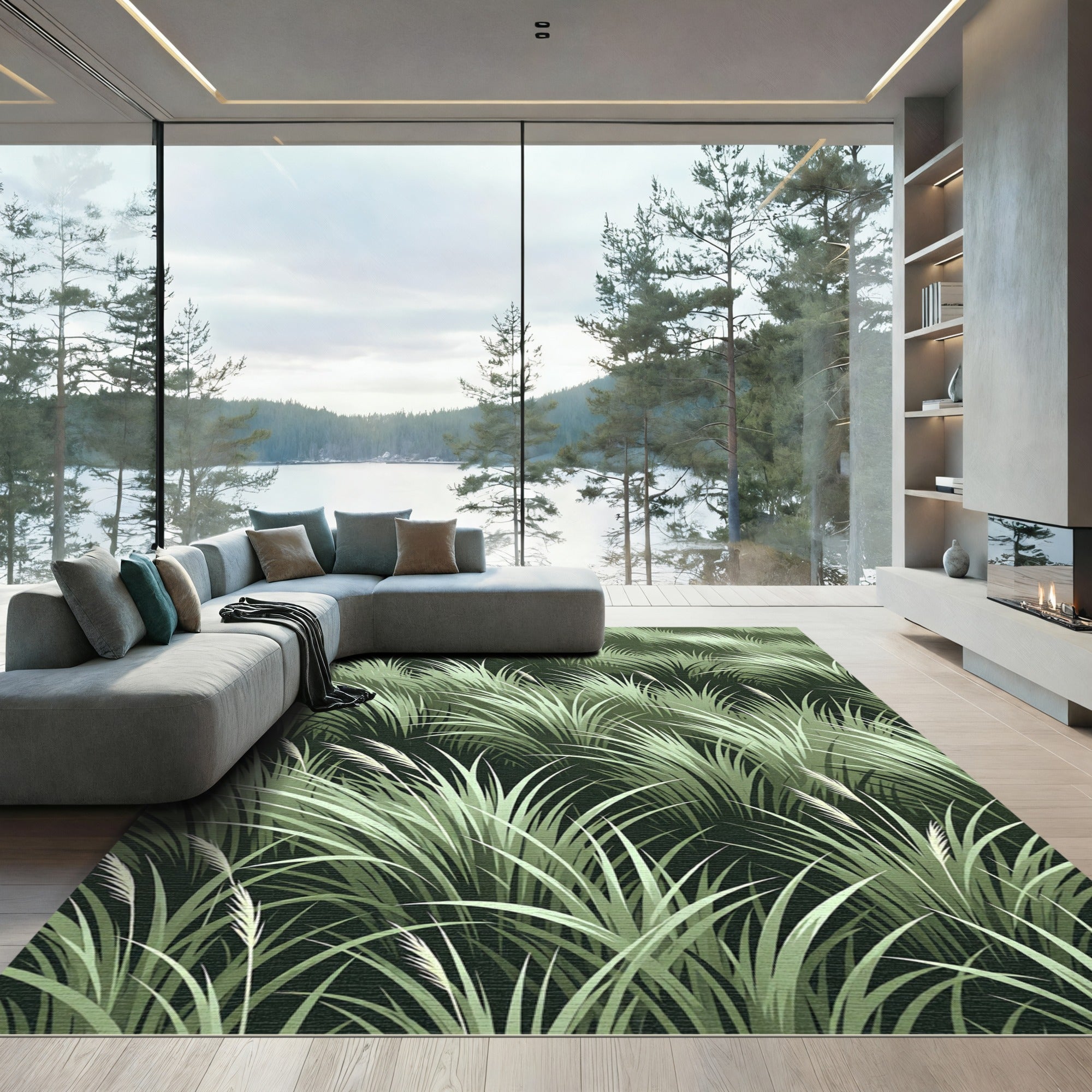 Lush Emerald Grass Field Meadow Rug