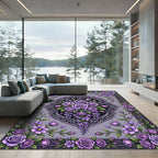 Ornate Violet Rose Victorian Scroll Rug
