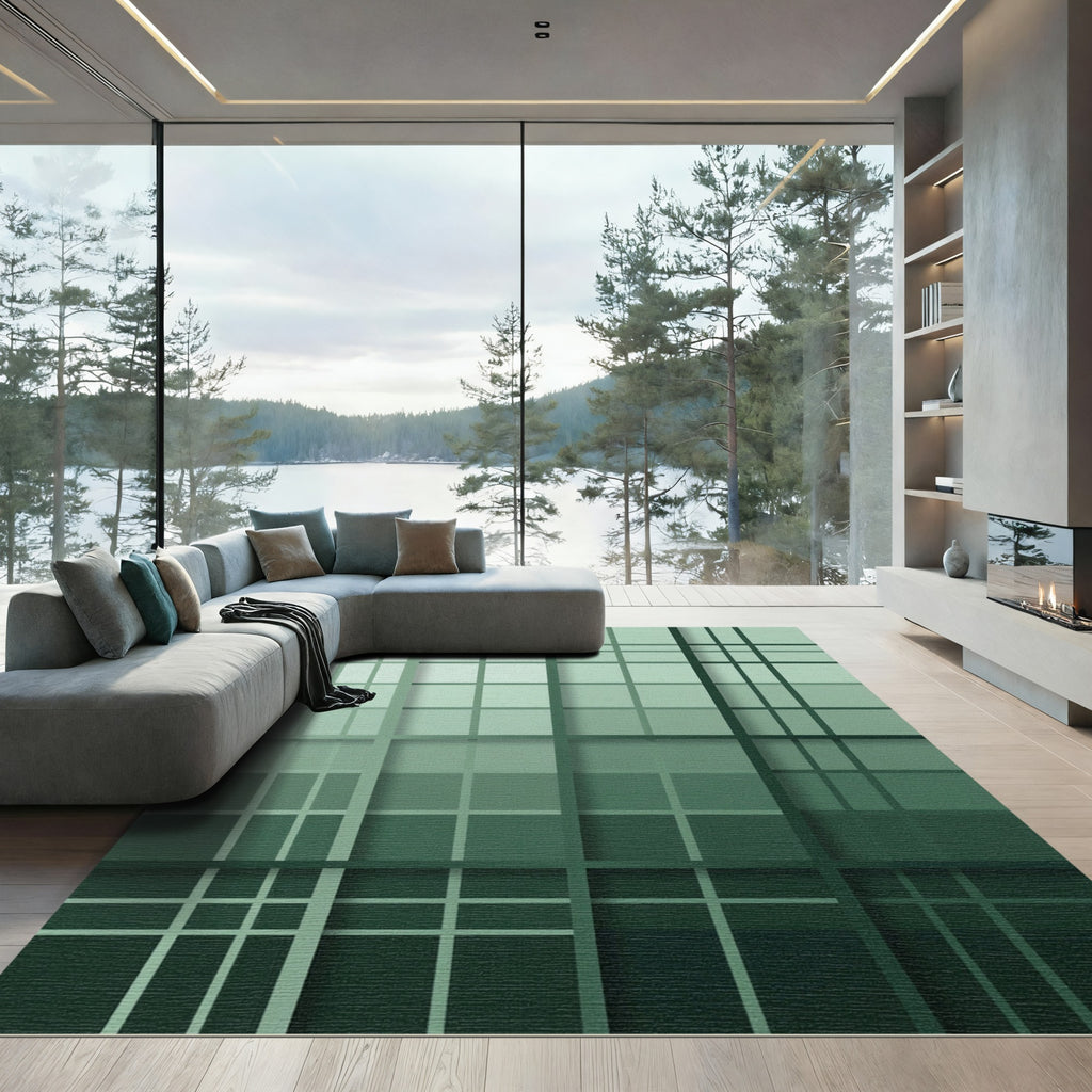 Green Gradient Plaid Grid Rug