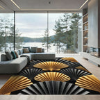 Art Deco Gold Black Fan Rug