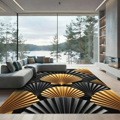Art Deco Gold Black Fan Rug