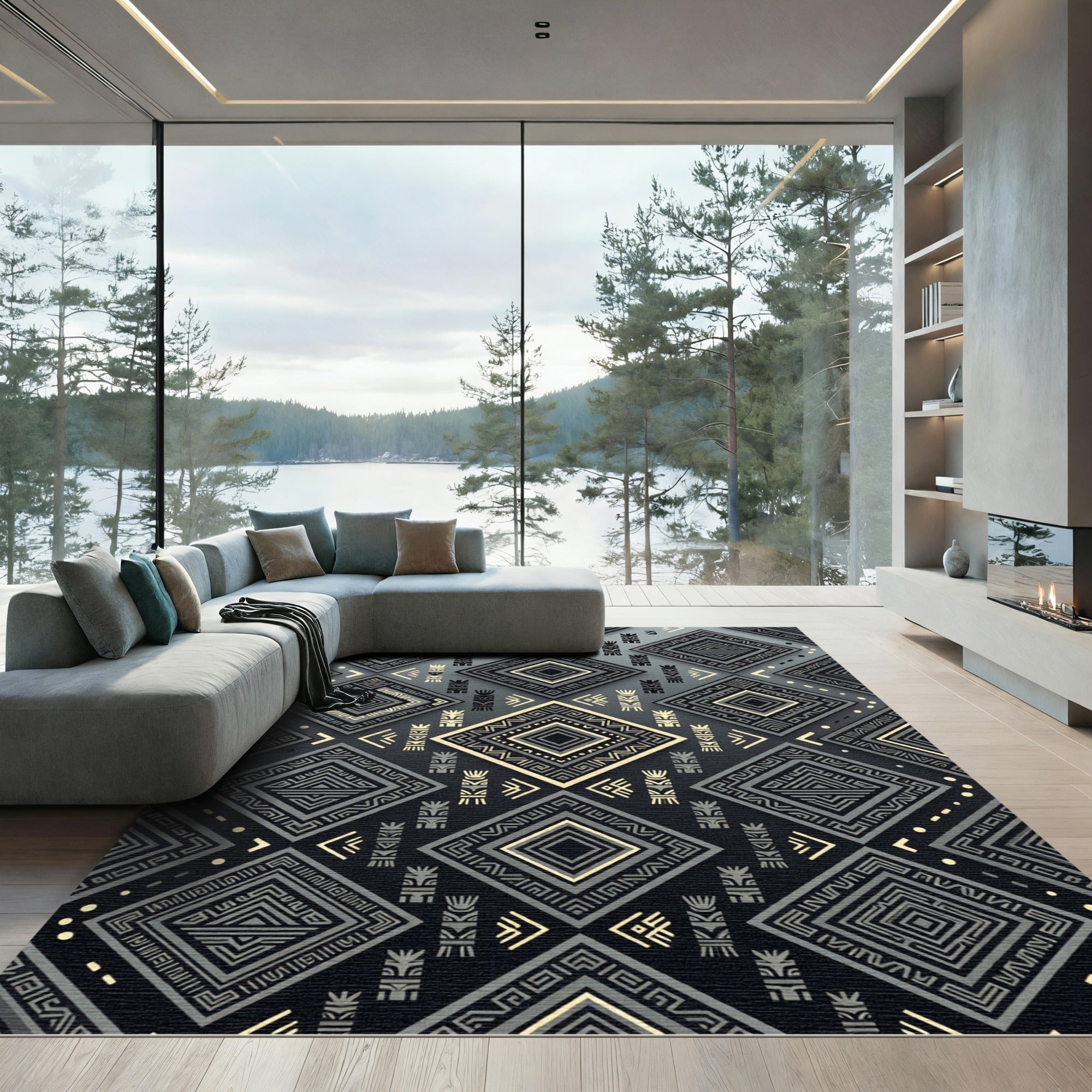 Navajo Inspired Geometric Diamond Rug