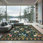 Elegant Navy Floral Botanical Garden Rug