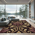 Elegant Damask Gold and Deep Plum Rug
