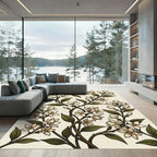 Elegant Cream Botanical Jasmine Vine Rug