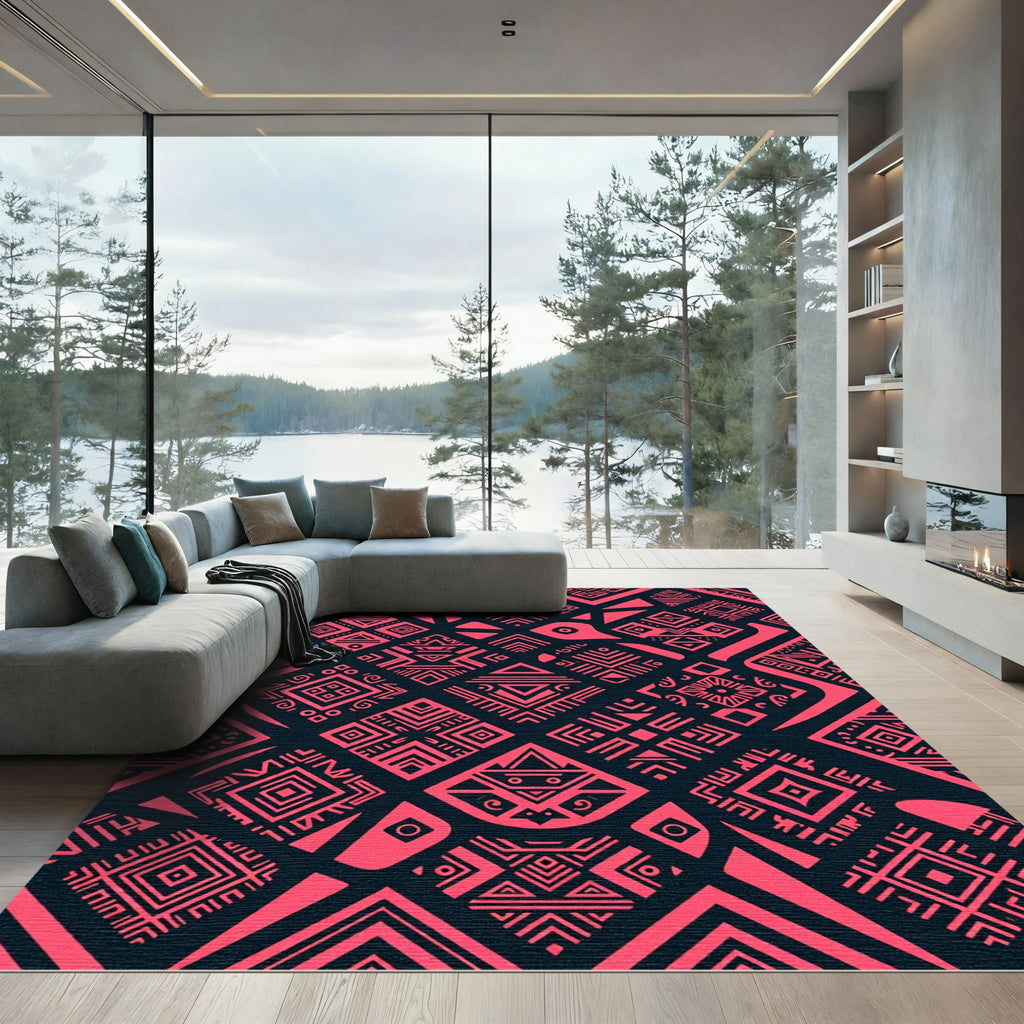 Bold Neon Pink Geometric Tribal Abstract Rug