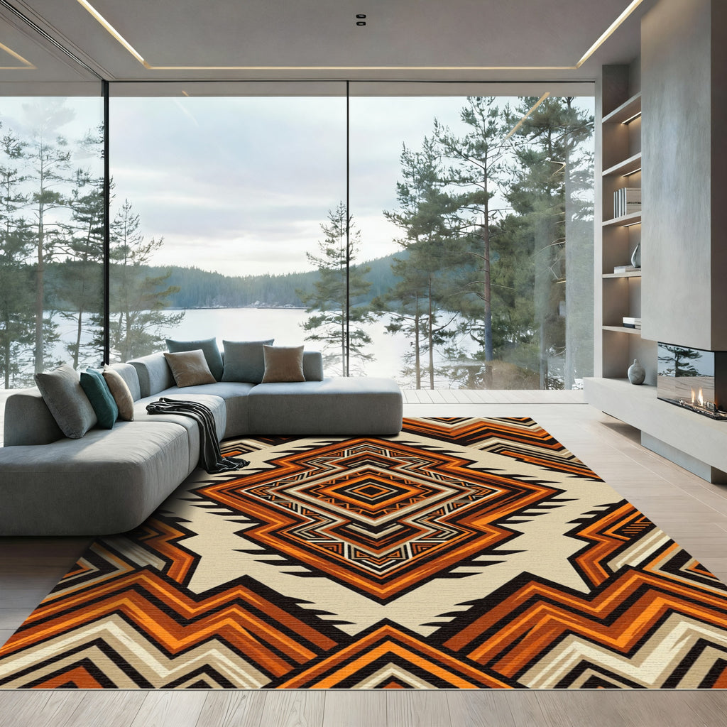 Bold Terracotta Geometric Aztec Diamond Rug