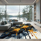Modern Gold and Ink Abstract Splash Rug