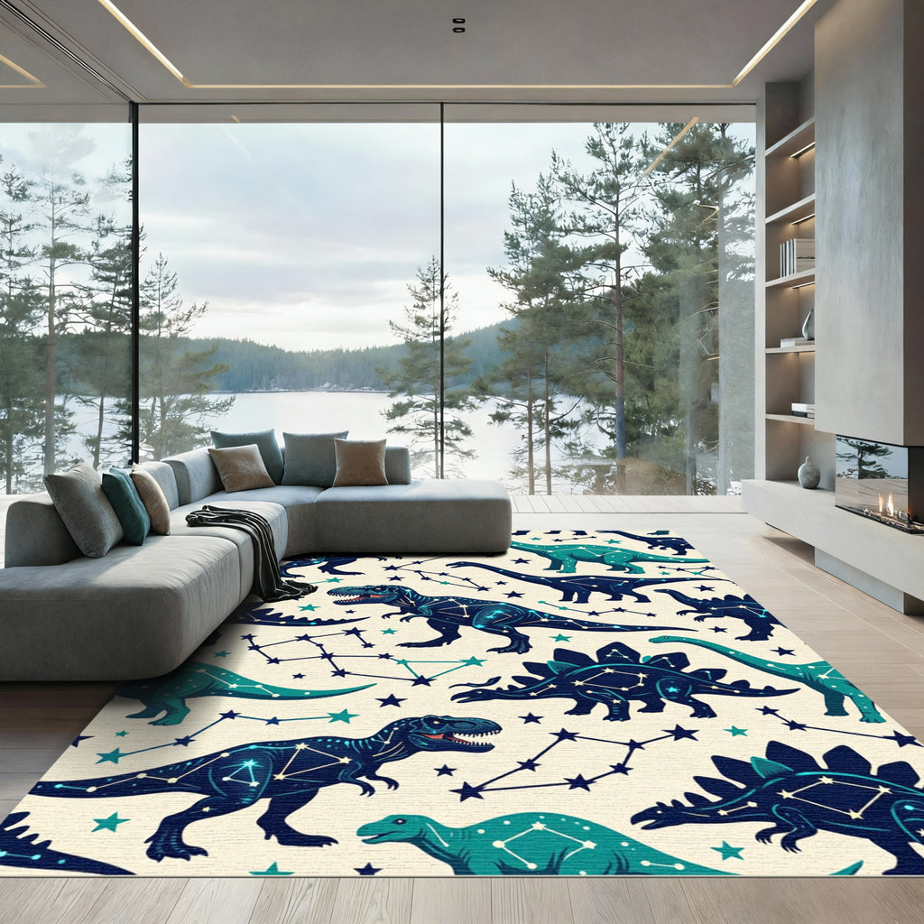 Celestial Constellation Dinosaur Sky Blue Rug