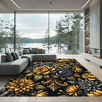 Dark Gold Vintage Floral Arrangement Rug