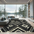 Monochrome Geometric Chain and Feather Rug