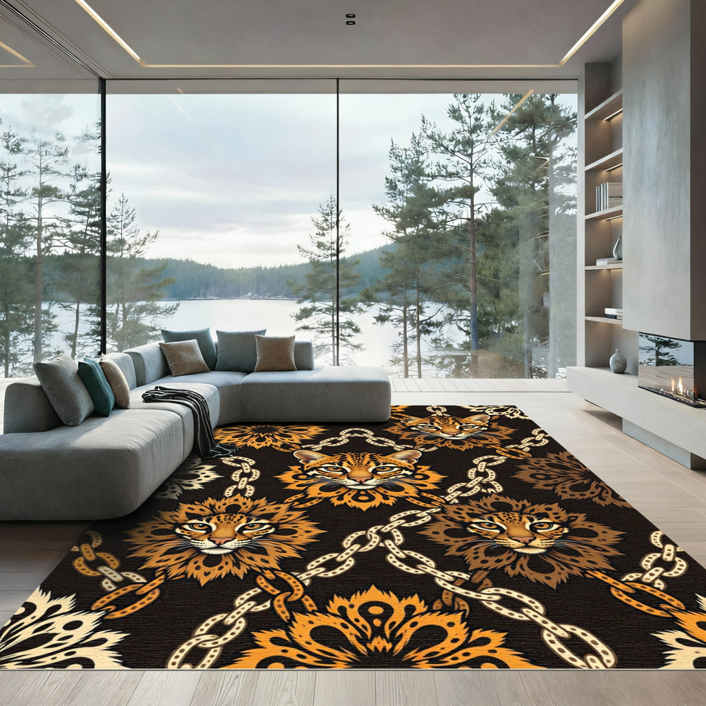 Orange Leopard Chain Medallion Rug