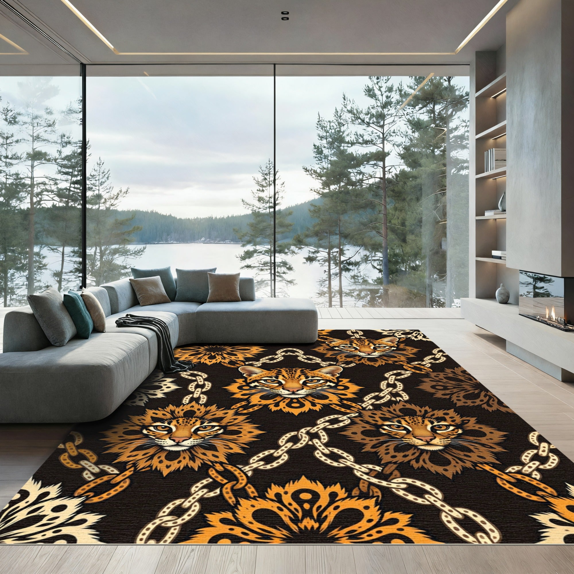 Orange Leopard Chain Medallion Rug