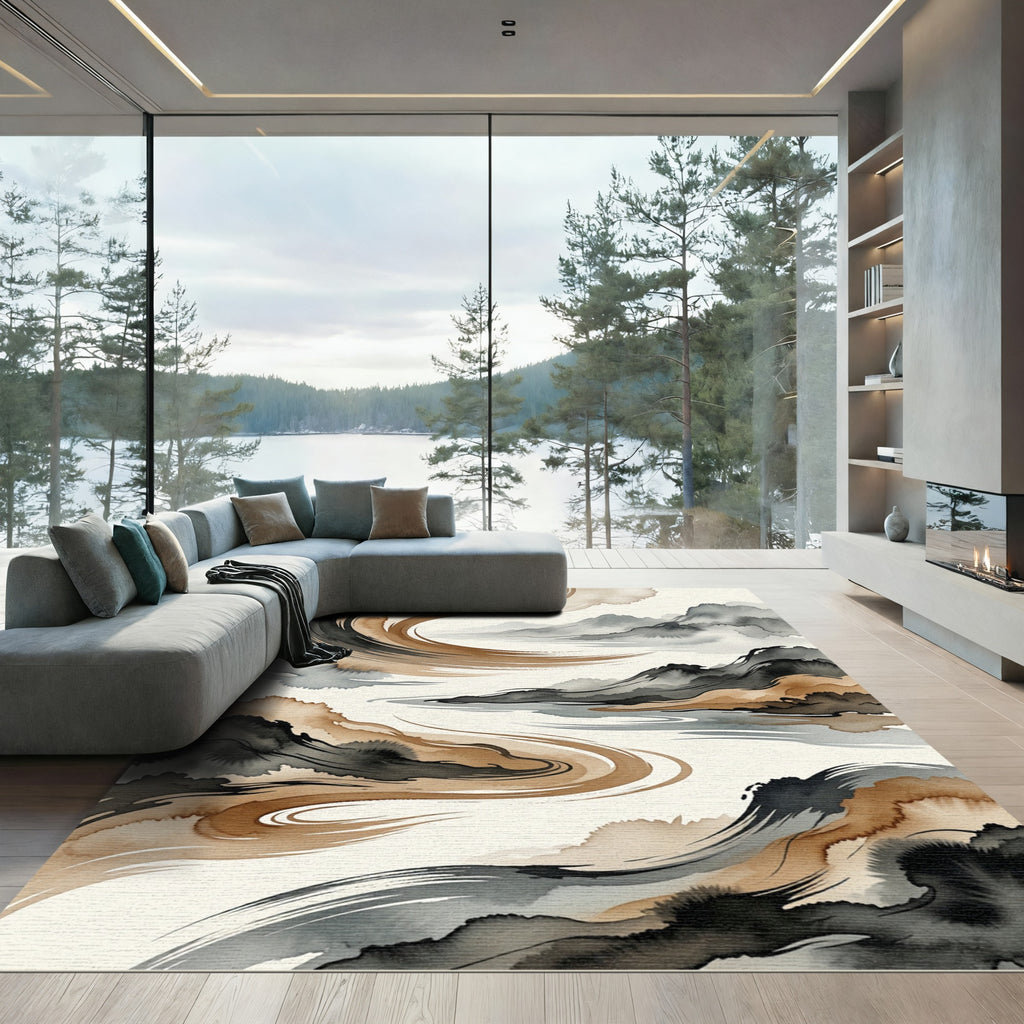Earthy Tones Watercolor Landscape Swirl Rug