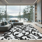 Elegant Black and White Botanical Vine Rug