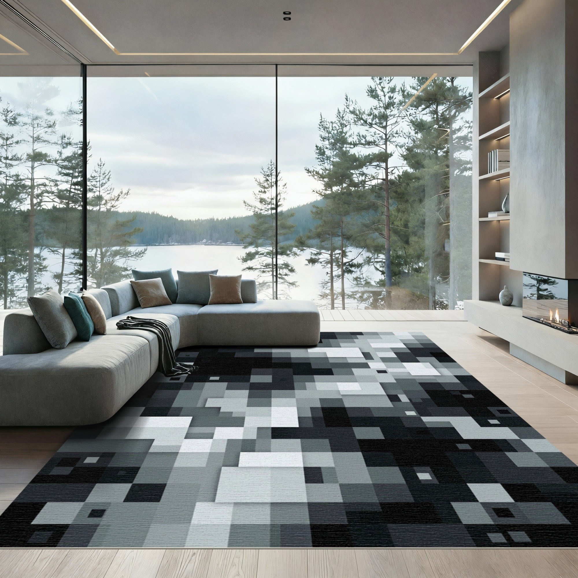 Monochromatic Pixelated Gradient Composition Rug