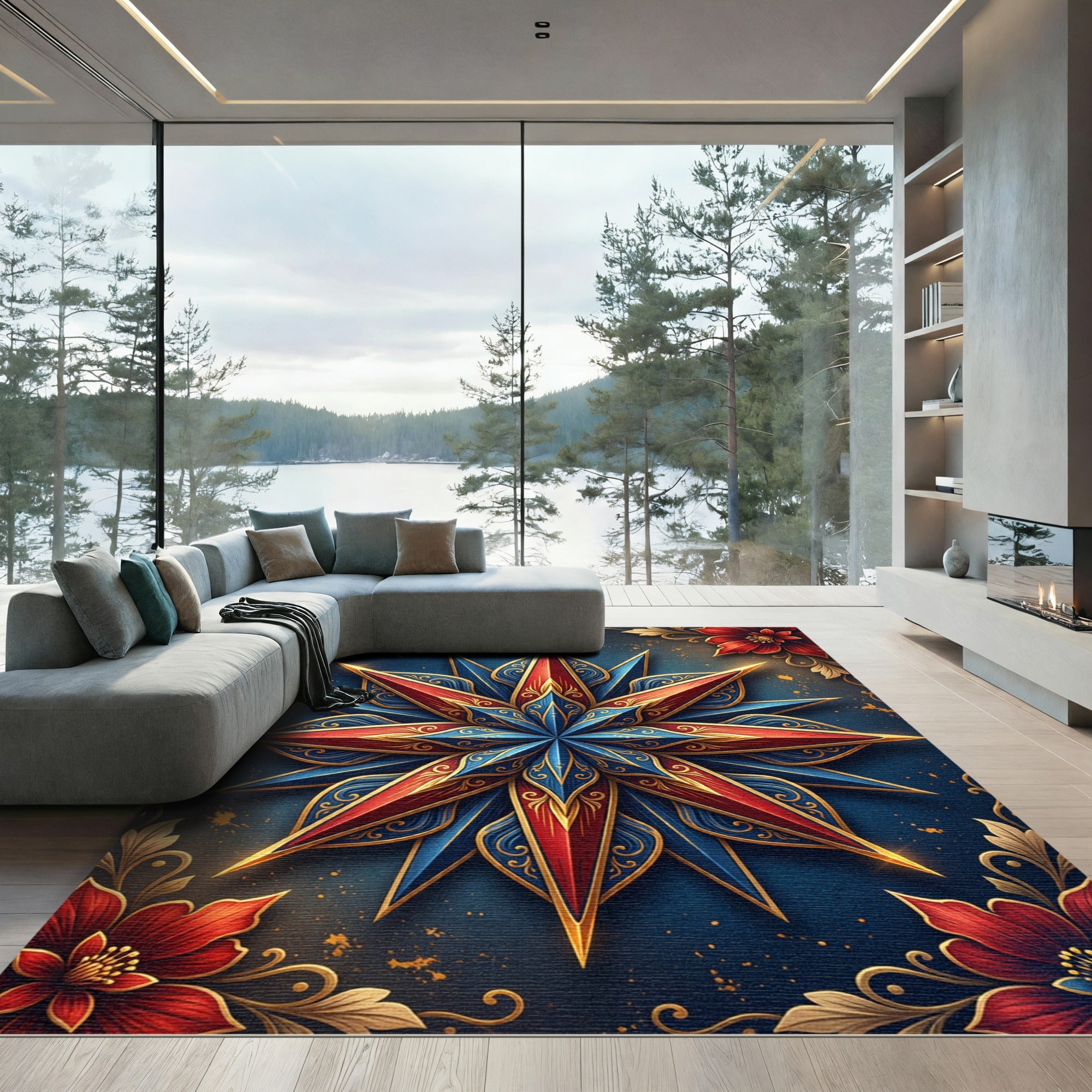 Midnight Star Medallion with Floral Accents Rug