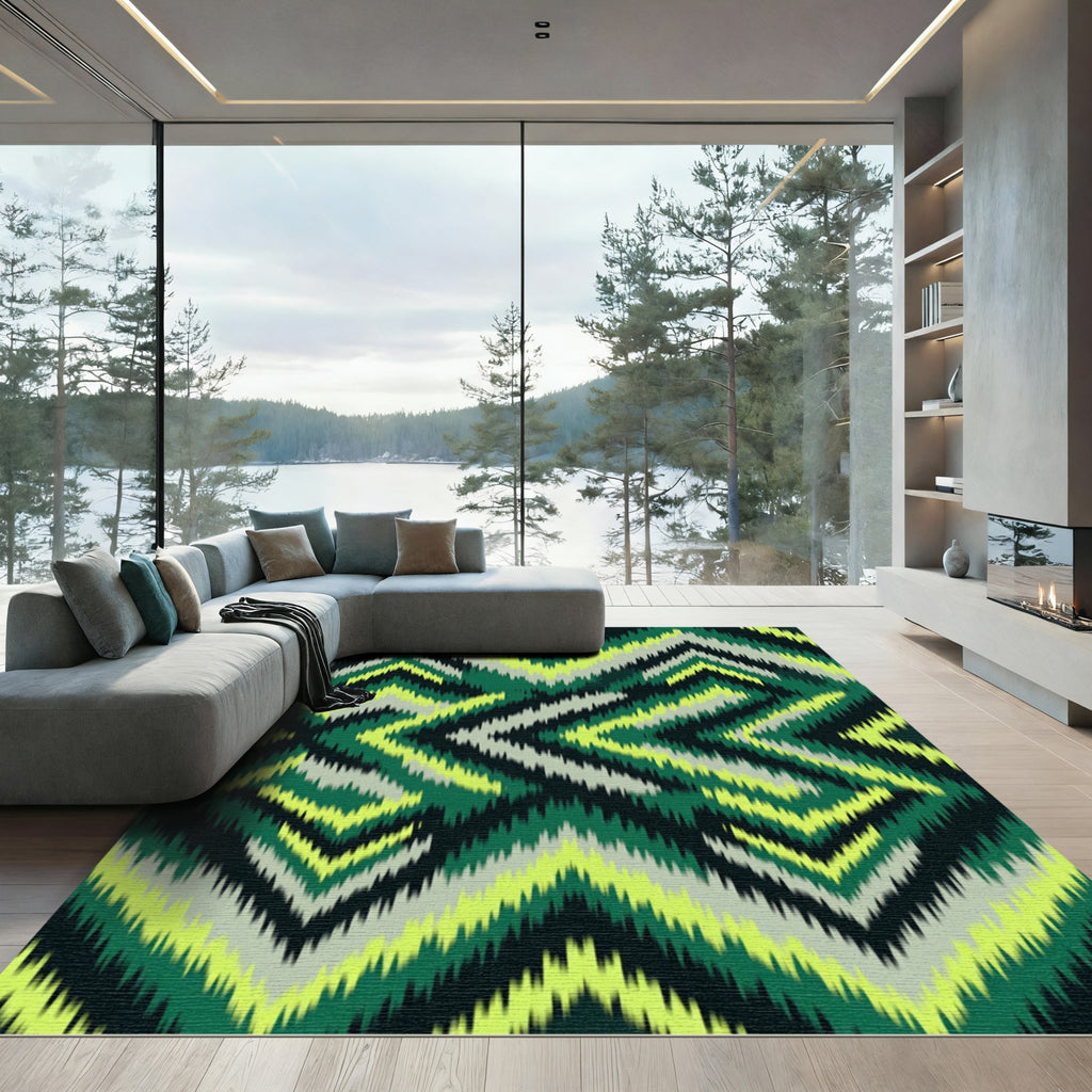 Green Diamond Tribal Zigzag Rug