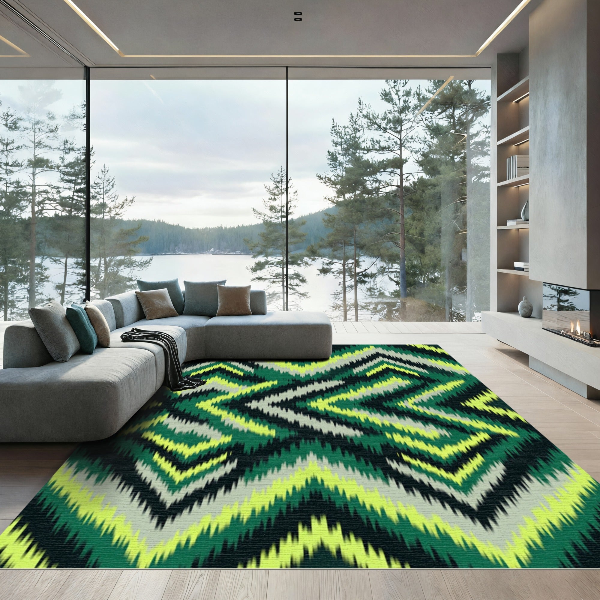 Green Diamond Tribal Zigzag Rug