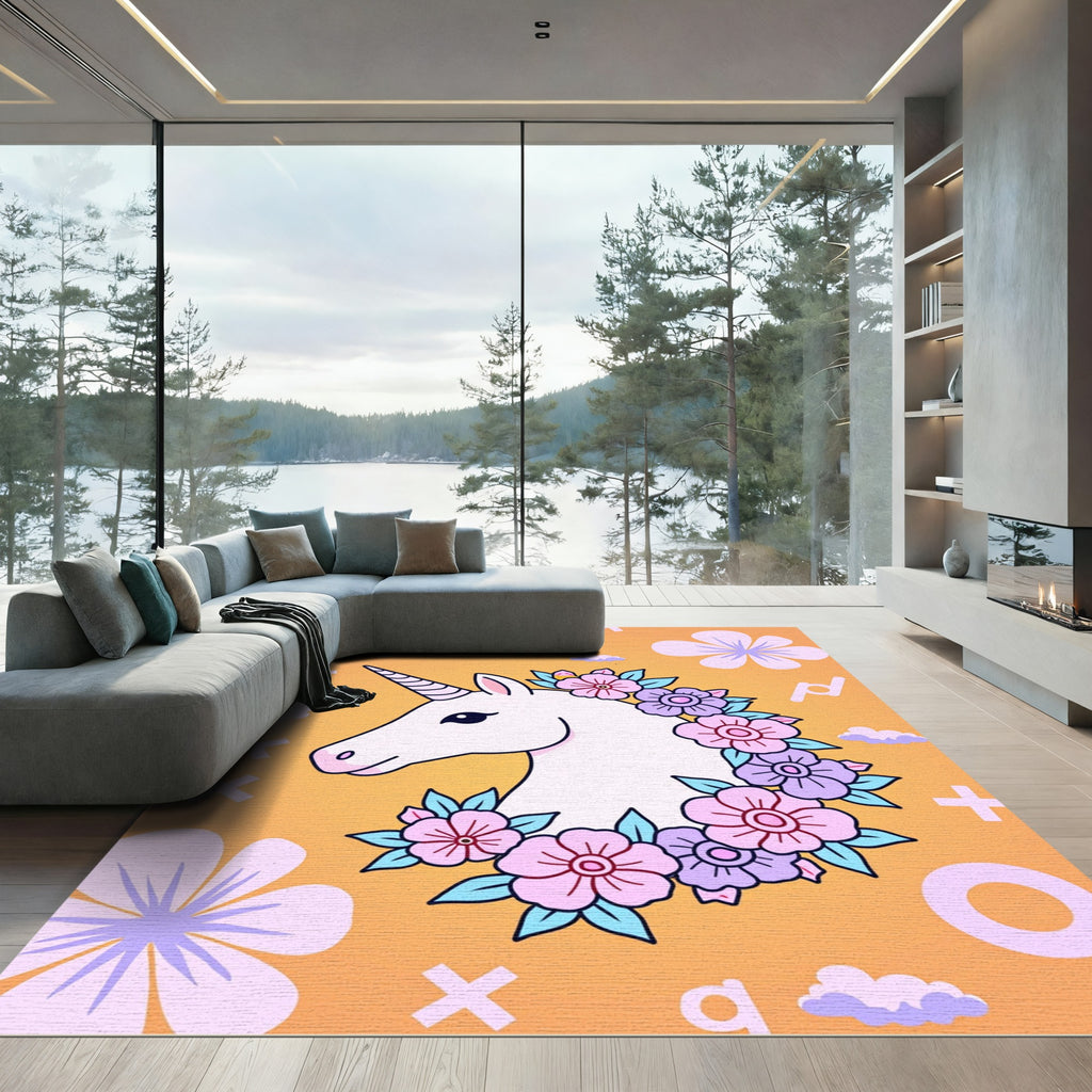 Whimsical Unicorn Floral Garland Rug