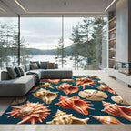Teal Coastal Seashell Ocean Life Rug