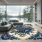 Classic Blue Cream Rose Bouquet Rug
