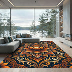 Ornate Amber Lotus Floral Medallion Rug
