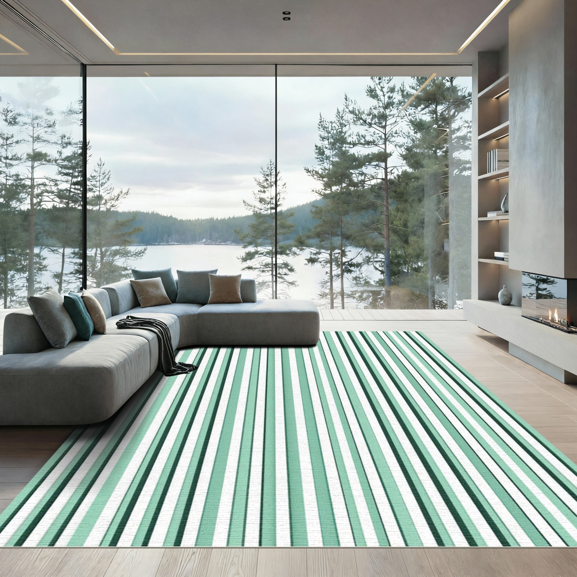 Soft Mint Green Vertical Stripes Rug