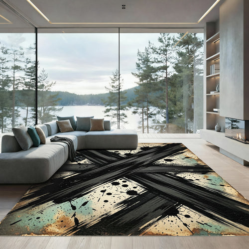 Black Ink Splatter Cross Abstract Rug