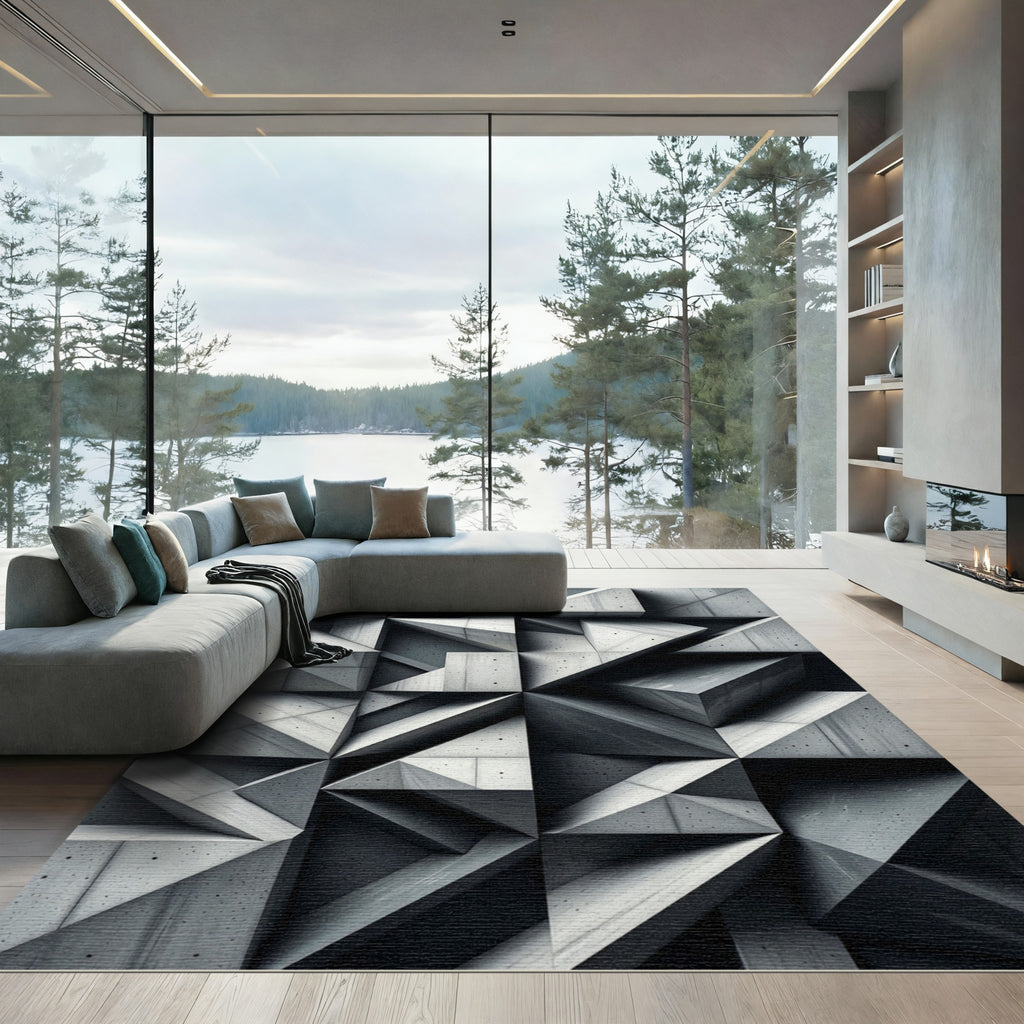 Geometric Concrete Facet Sculpture Rug