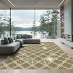 Taupe Geometric Diamond Snowflake Grid Rug