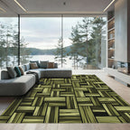 Olive Green Woven Wood Block Grid Rug